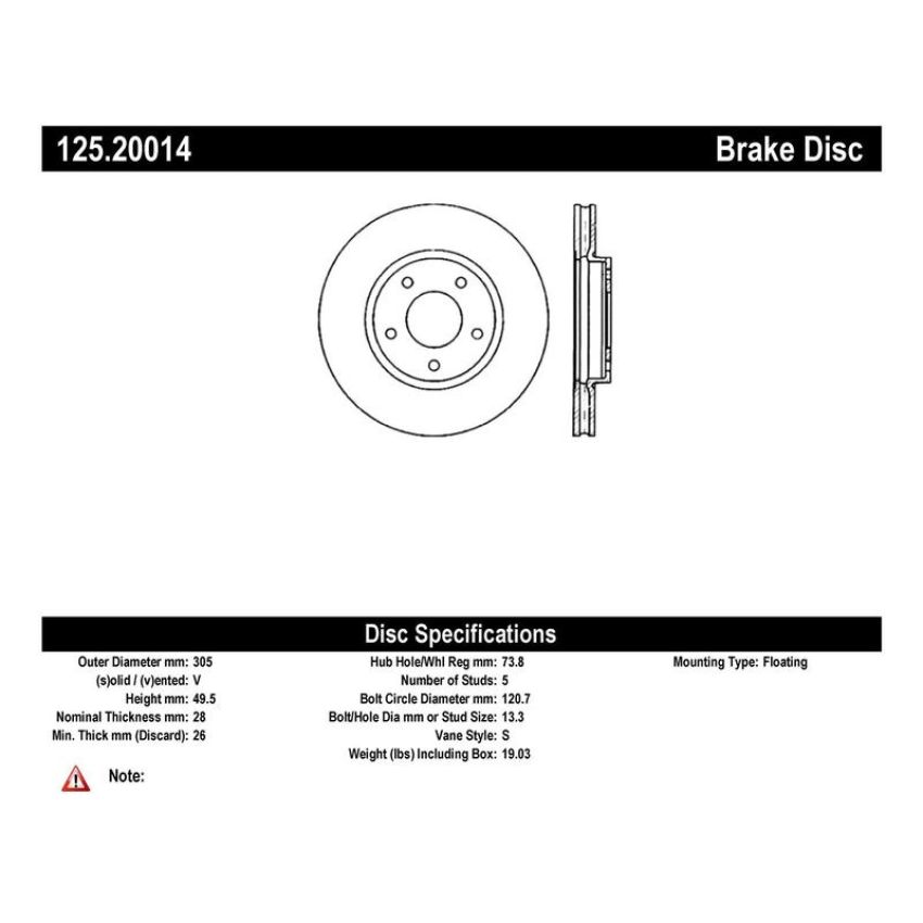 CENTRIC PARTS 125.20014 Centric Premium High Carbon Alloy Brake Rotor