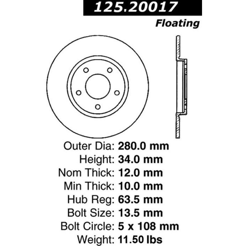 CENTRIC PARTS 125.20017 Centric Premium High Carbon Alloy Brake Rotor