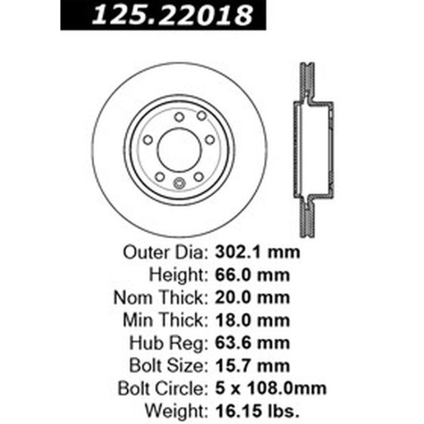 CENTRIC PARTS 125.22018 Centric Premium High Carbon Alloy Brake Rotor