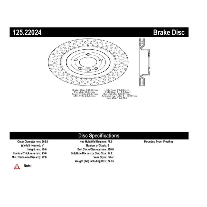CENTRIC PARTS 125.22024 Centric Premium High Carbon Alloy Brake Rotor
