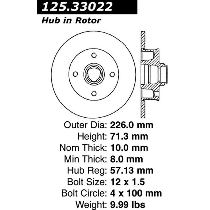 CENTRIC PARTS 125.33022 Centric Premium High Carbon Alloy Brake Rotor