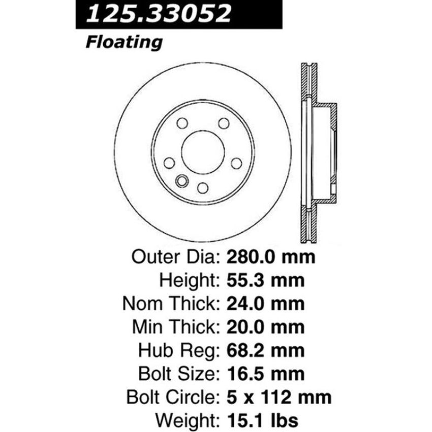 CENTRIC PARTS 125.33052 Centric Premium High Carbon Alloy Brake Rotor