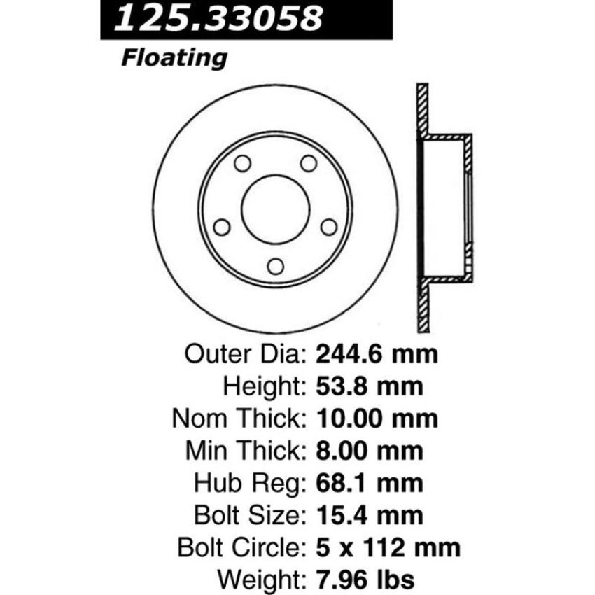 CENTRIC PARTS 125.33058 Centric Premium High Carbon Alloy Brake Rotor