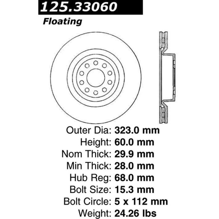 CENTRIC PARTS 125.33060 Centric Premium High Carbon Alloy Brake Rotor