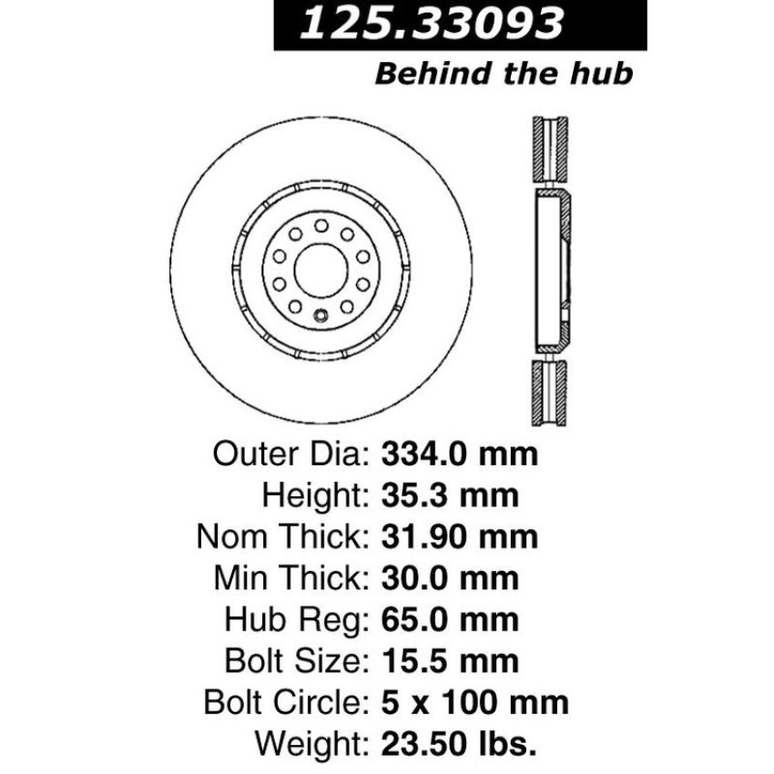 CENTRIC PARTS 125.33093 Centric Premium High Carbon Alloy Brake Rotor