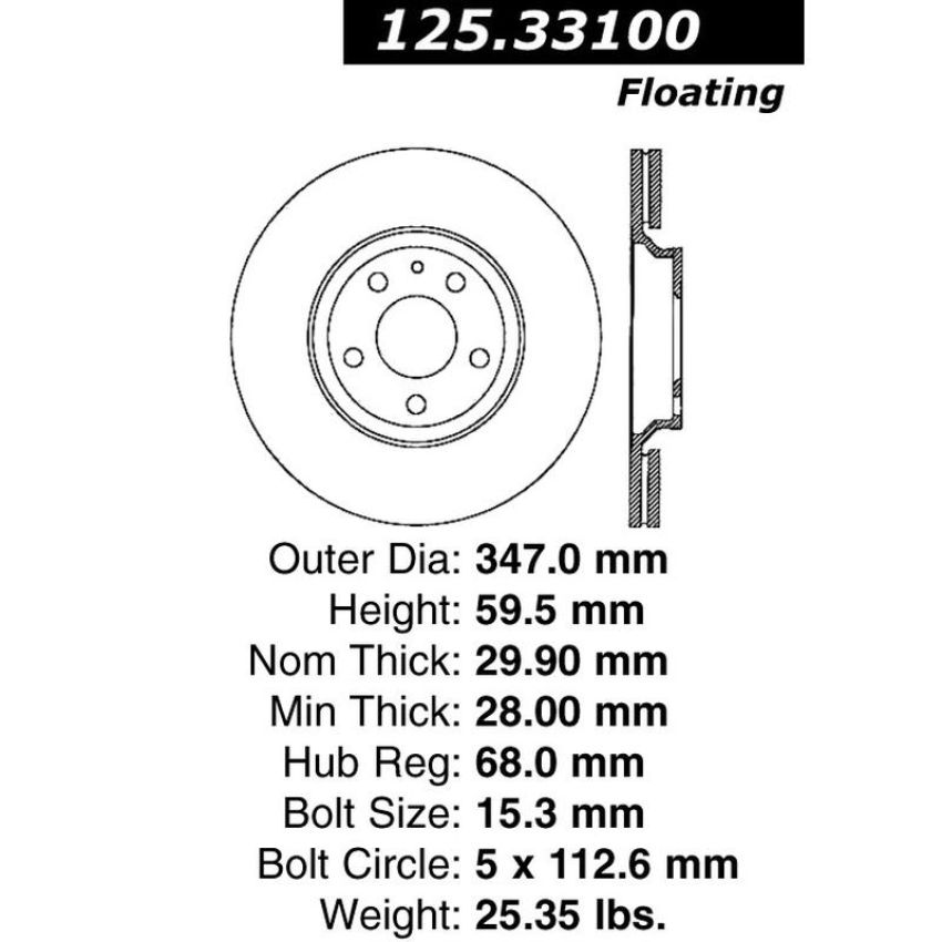 CENTRIC PARTS 125.33100 Centric Premium High Carbon Alloy Brake Rotor
