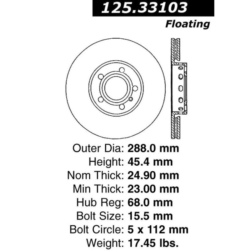 CENTRIC PARTS 125.33103 Centric Premium High Carbon Alloy Brake Rotor