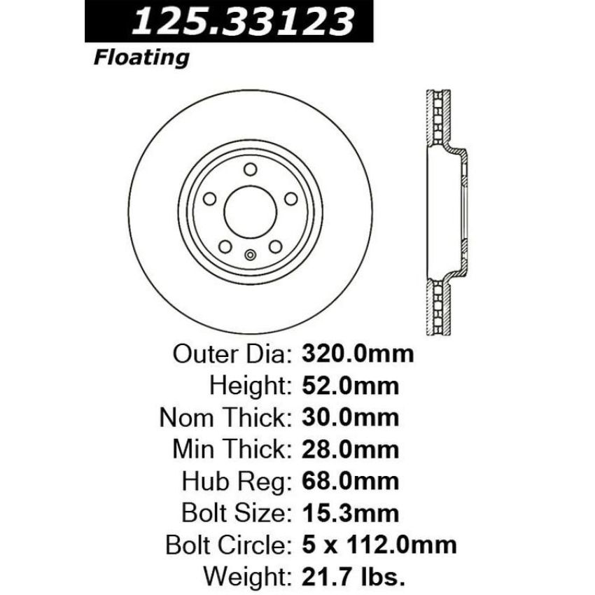 CENTRIC PARTS 125.33123 Centric Premium High Carbon Alloy Brake Rotor