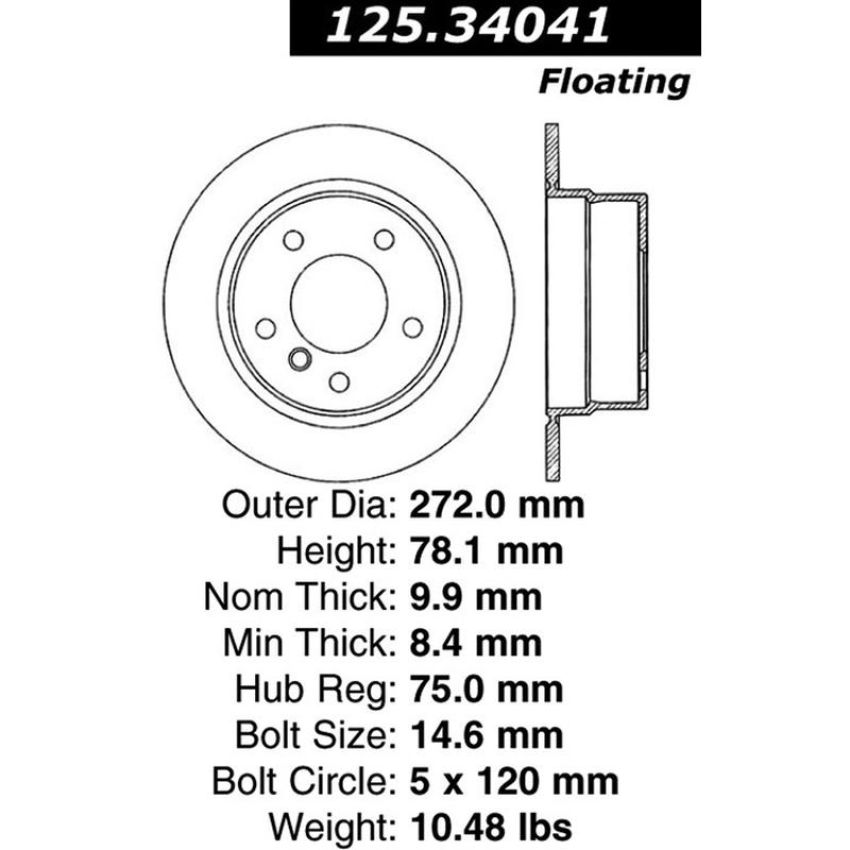 CENTRIC PARTS 125.34041 Centric Premium High Carbon Alloy Brake Rotor