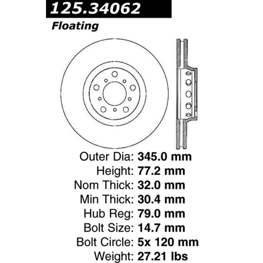 CENTRIC PARTS 125.34062 Centric Premium High Carbon Alloy Brake Rotor