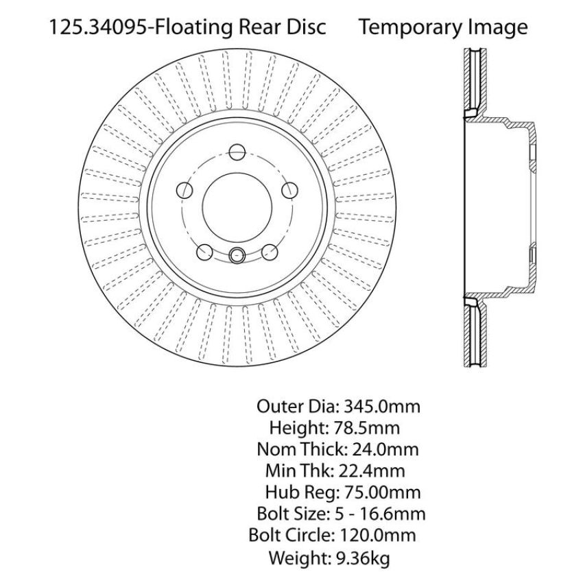 CENTRIC PARTS 125.34095 Centric Premium High Carbon Alloy Brake Rotor