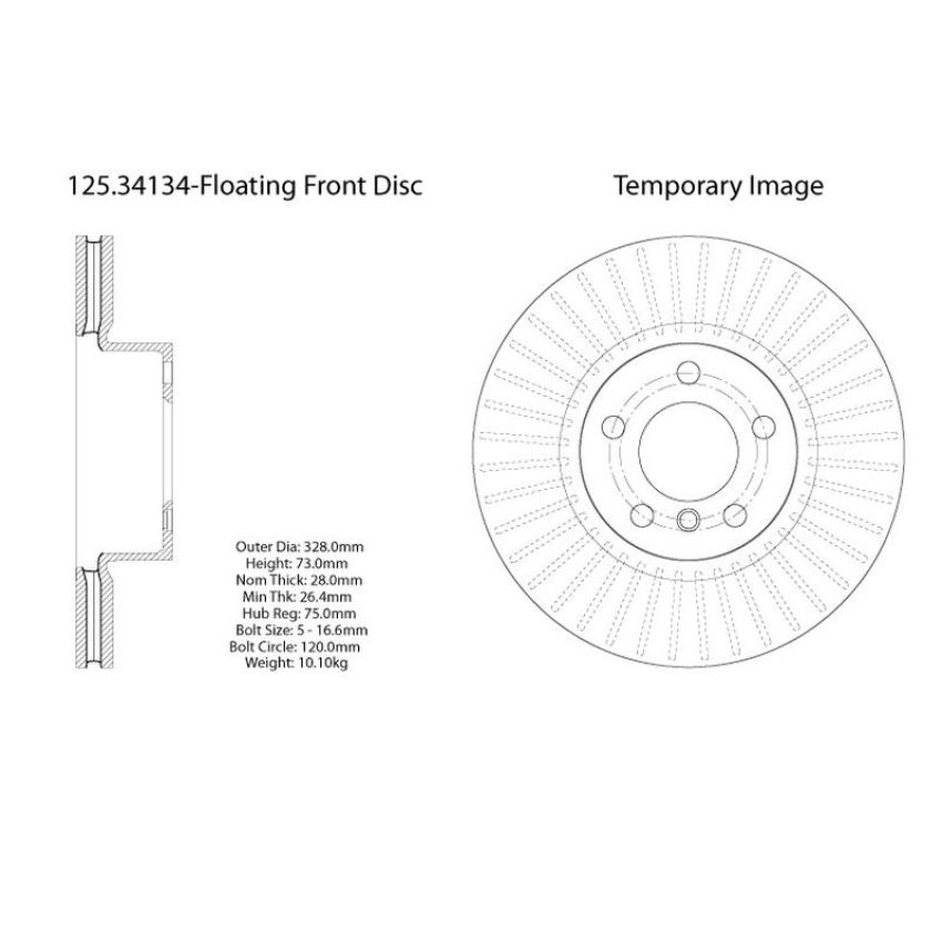 CENTRIC PARTS 125.34134 Centric Premium High Carbon Alloy Brake Rotor