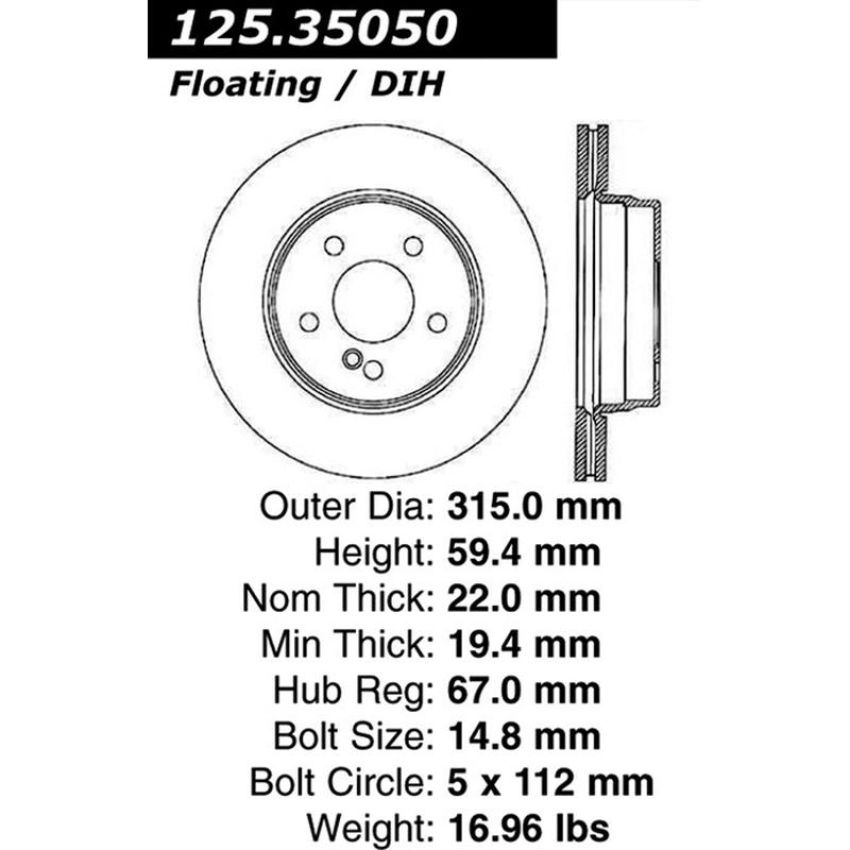 CENTRIC PARTS 125.35050 Centric Premium High Carbon Alloy Brake Rotor
