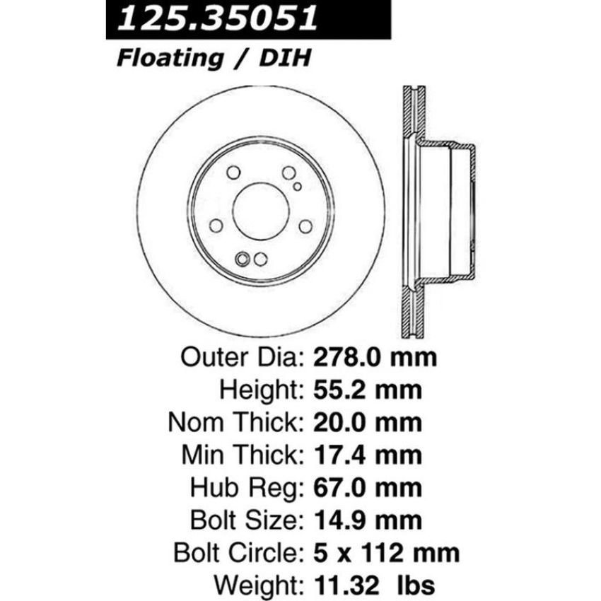 CENTRIC PARTS 125.35051 Centric Premium High Carbon Alloy Brake Rotor
