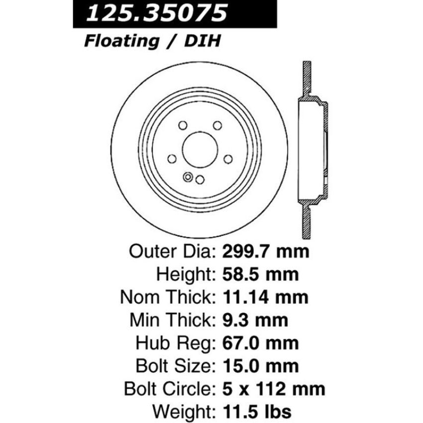 CENTRIC PARTS 125.35075 Centric Premium High Carbon Alloy Brake Rotor