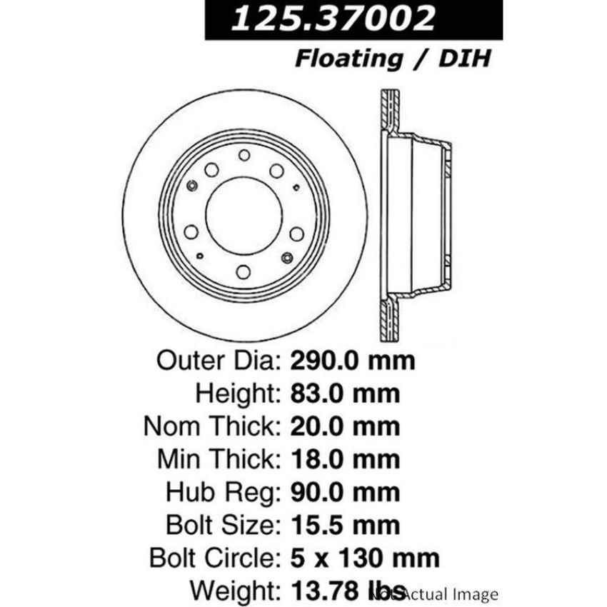 CENTRIC PARTS 125.37002 Centric Premium High Carbon Alloy Brake Rotor