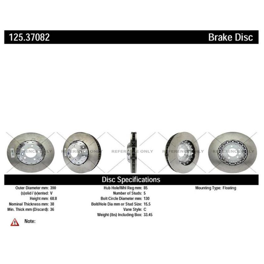 CENTRIC PARTS 125.37082 Centric Premium High Carbon Alloy Brake Rotor
