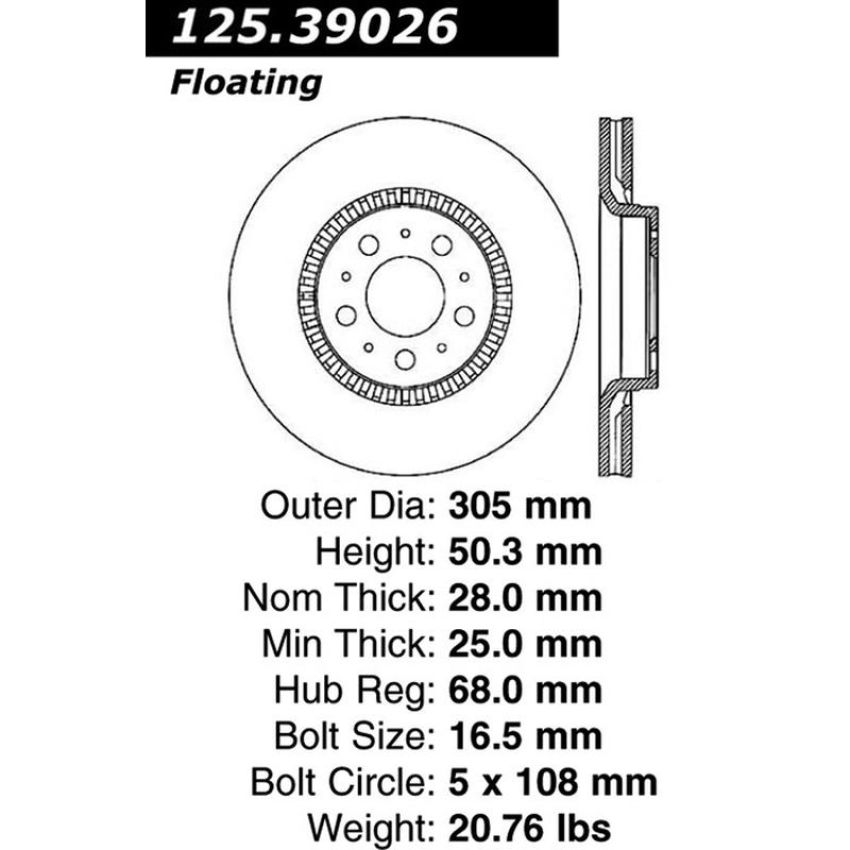 CENTRIC PARTS 125.39026 Centric Premium High Carbon Alloy Brake Rotor