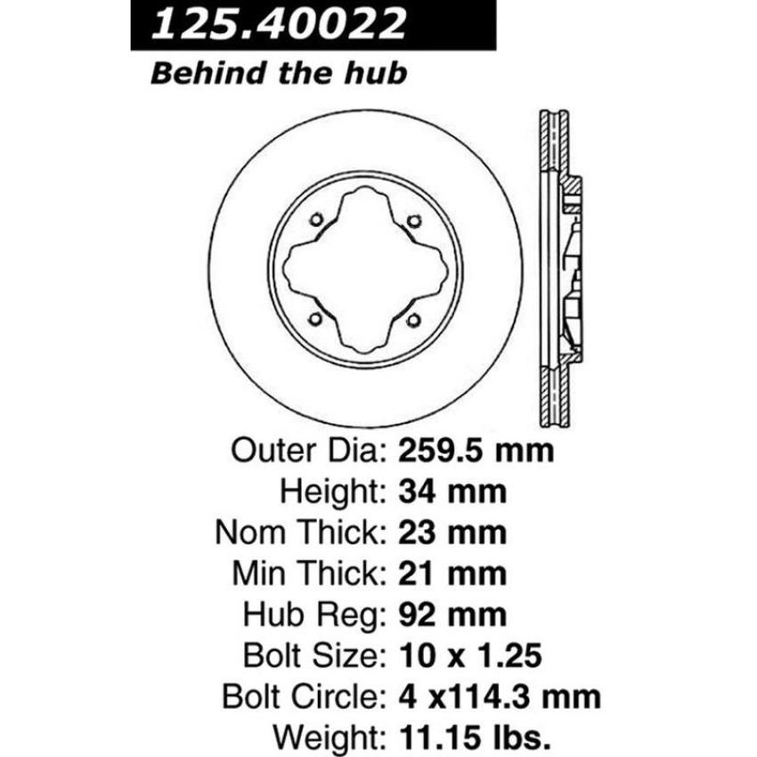 CENTRIC PARTS 125.40022 Centric Premium High Carbon Alloy Brake Rotor