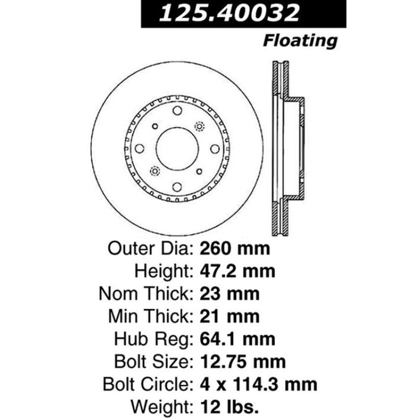 CENTRIC PARTS 125.40032 Centric Premium High Carbon Alloy Brake Rotor