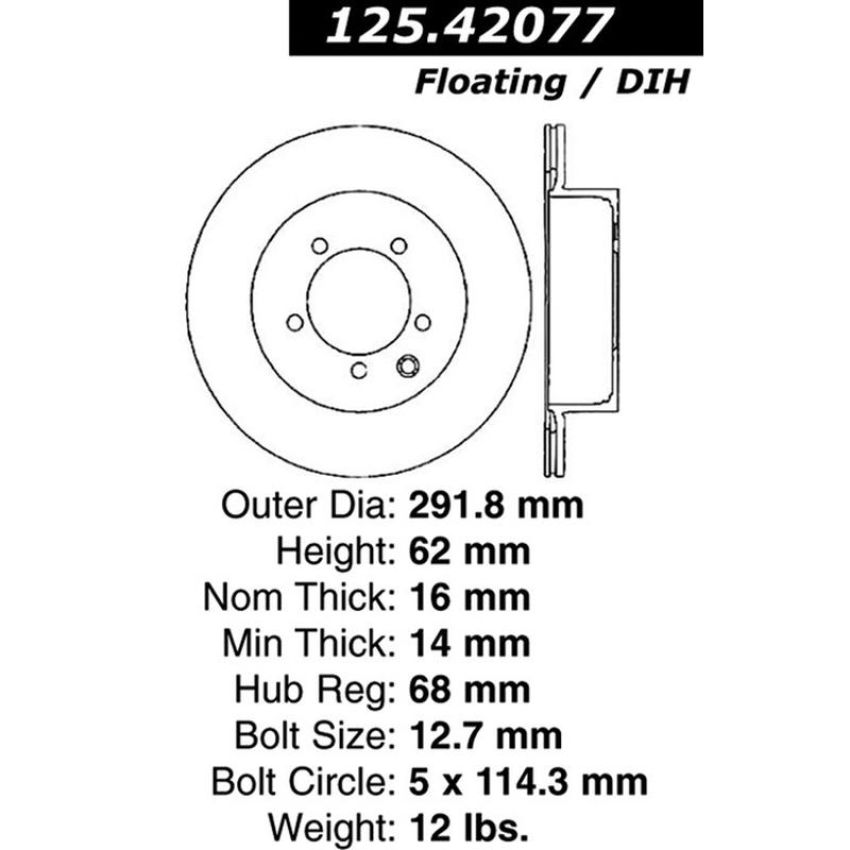 CENTRIC PARTS 125.42077 Centric Premium High Carbon Alloy Brake Rotor