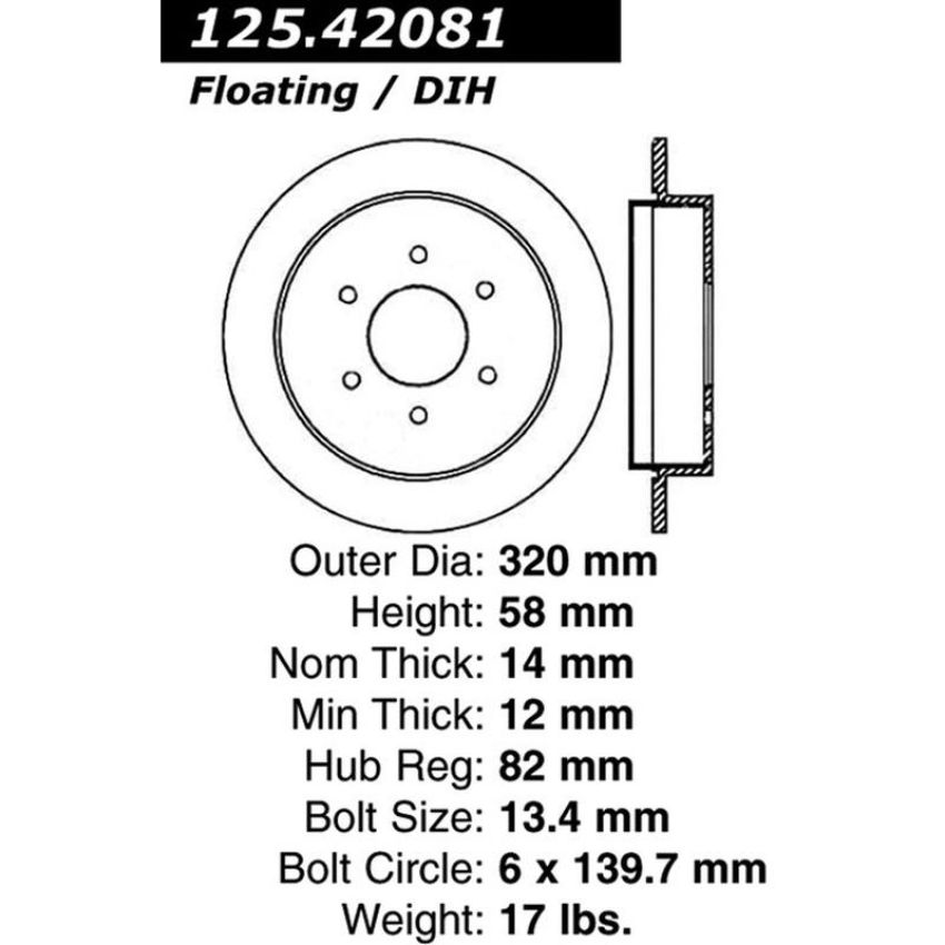 CENTRIC PARTS 125.42081 Centric Premium High Carbon Alloy Brake Rotor