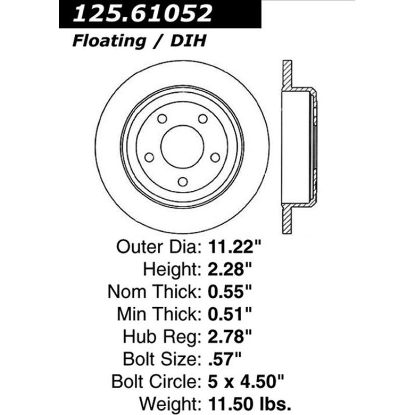 CENTRIC PARTS 125.61052 Centric Premium High Carbon Alloy Brake Rotor