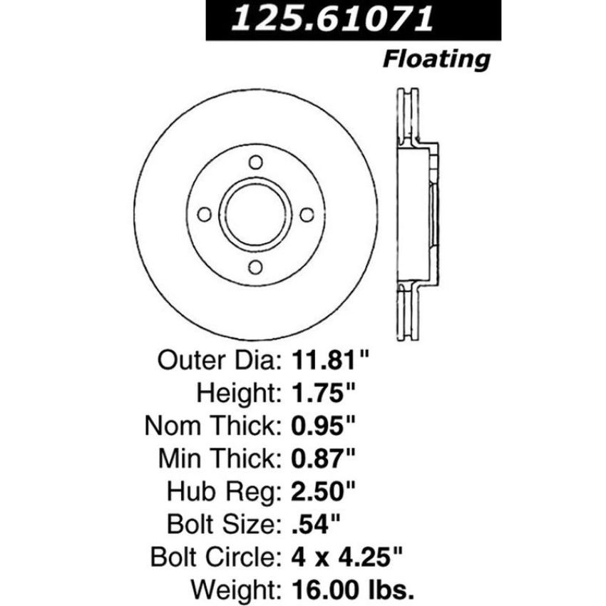 CENTRIC PARTS 125.61071 Centric Premium High Carbon Alloy Brake Rotor