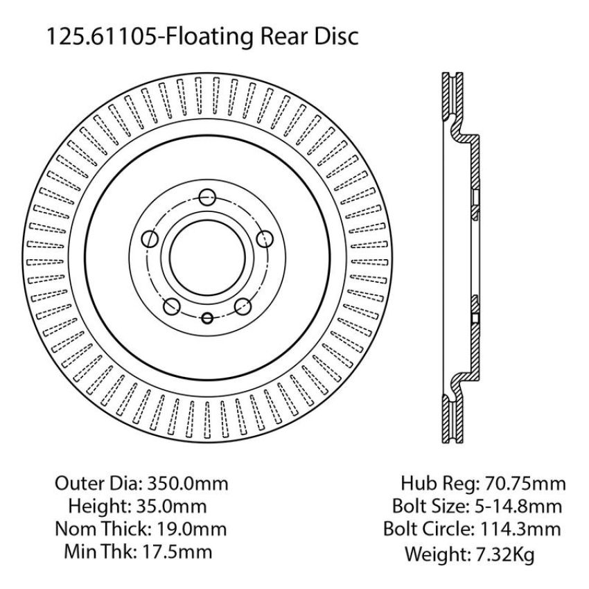 CENTRIC PARTS 125.61105 Centric Premium High Carbon Alloy Brake Rotor