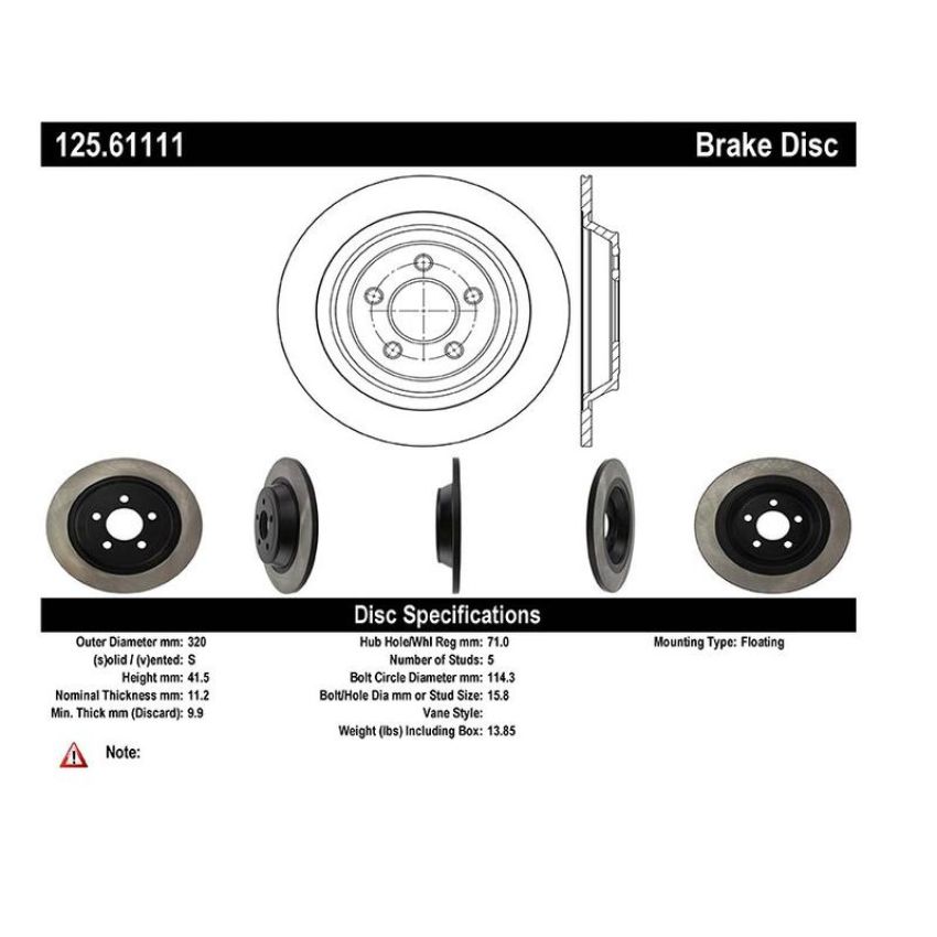 CENTRIC PARTS 125.61111 Centric Premium High Carbon Alloy Brake Rotor