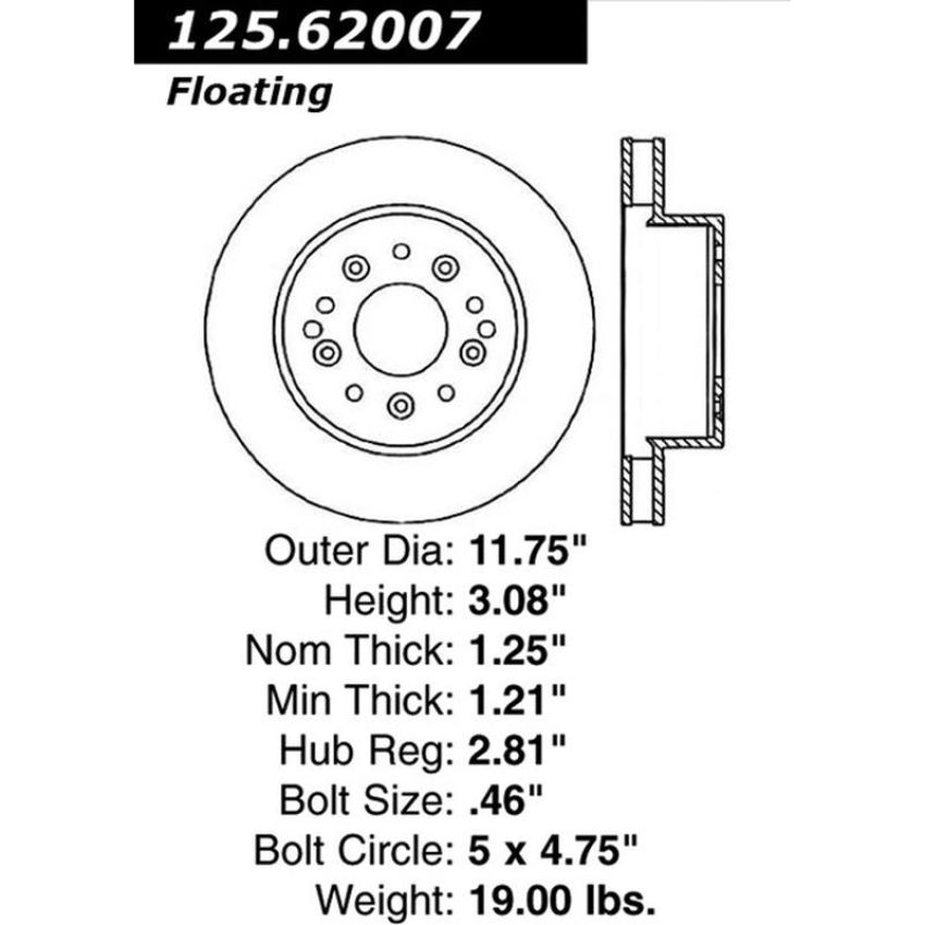 CENTRIC PARTS 125.62007 Centric Premium High Carbon Alloy Brake Rotor