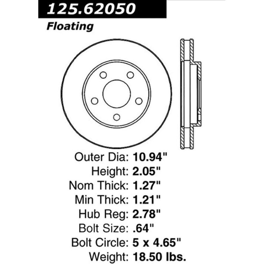 CENTRIC PARTS 125.62050 Centric Premium High Carbon Alloy Brake Rotor