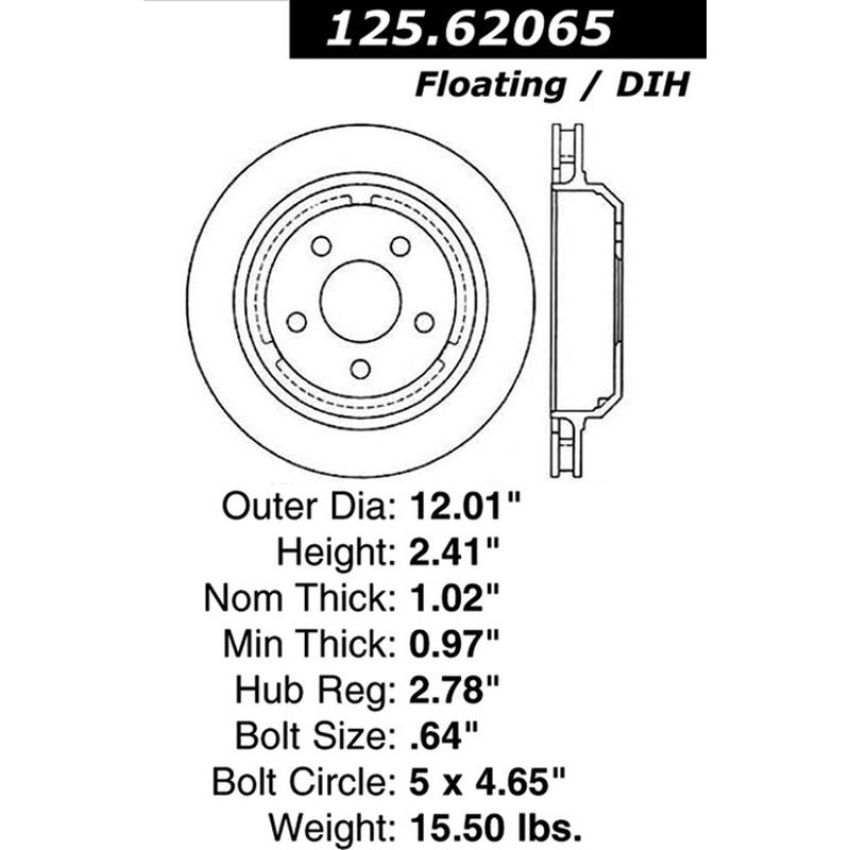 CENTRIC PARTS 125.62065 Centric Premium High Carbon Alloy Brake Rotor