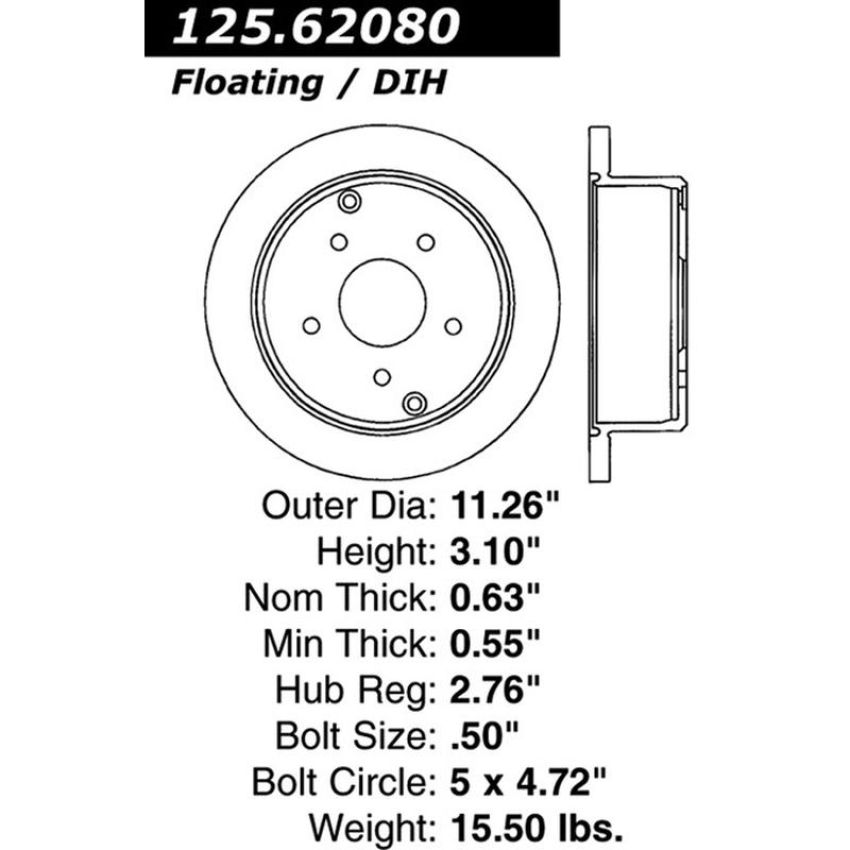 CENTRIC PARTS 125.62080 Centric Premium High Carbon Alloy Brake Rotor