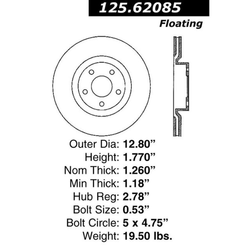 CENTRIC PARTS 125.62085 Centric Premium High Carbon Alloy Brake Rotor