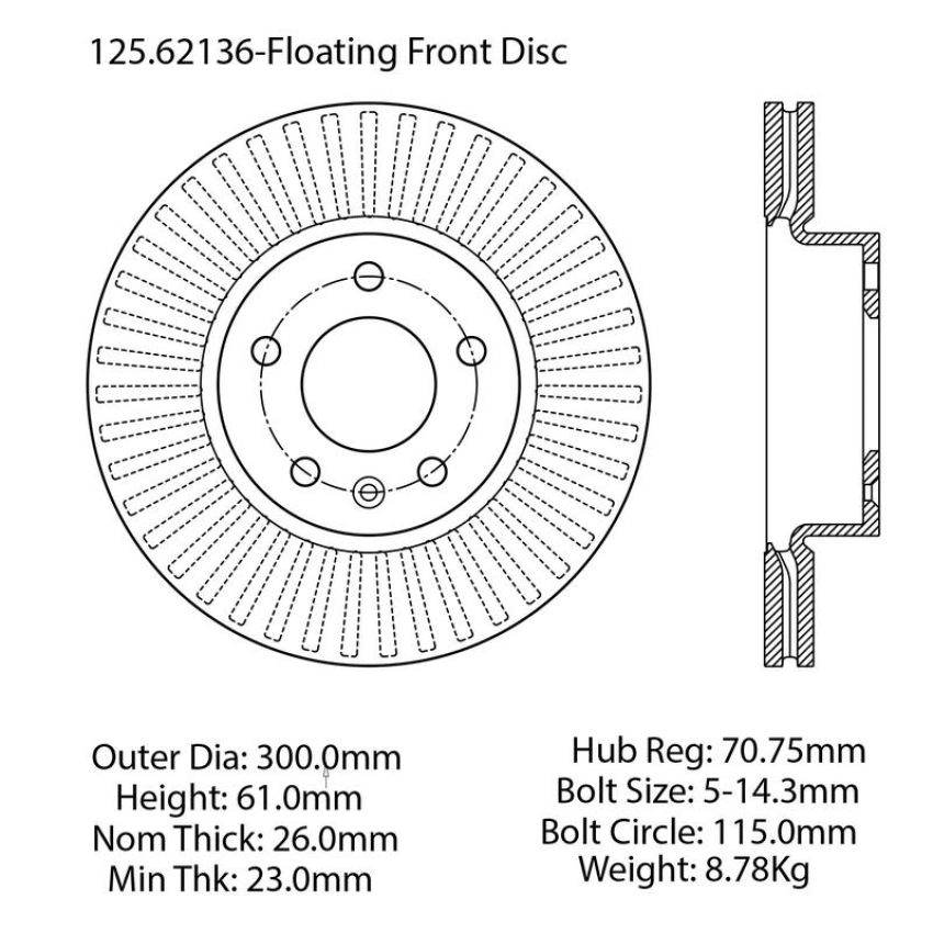 CENTRIC PARTS 125.62136 Centric Premium High Carbon Alloy Brake Rotor