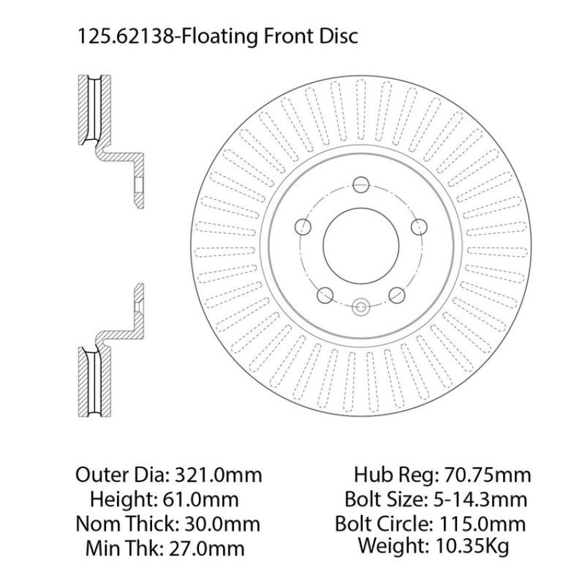 CENTRIC PARTS 125.62138 Centric Premium High Carbon Alloy Brake Rotor