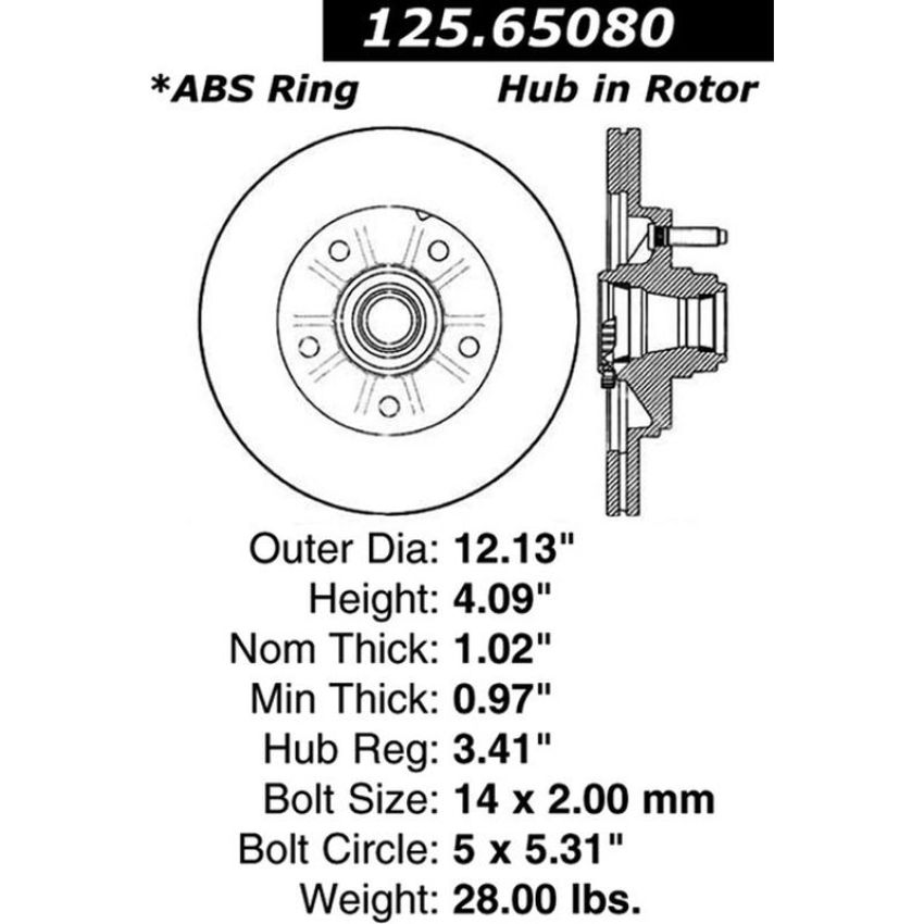 CENTRIC PARTS 125.65080 Centric Premium High Carbon Alloy Brake Rotor