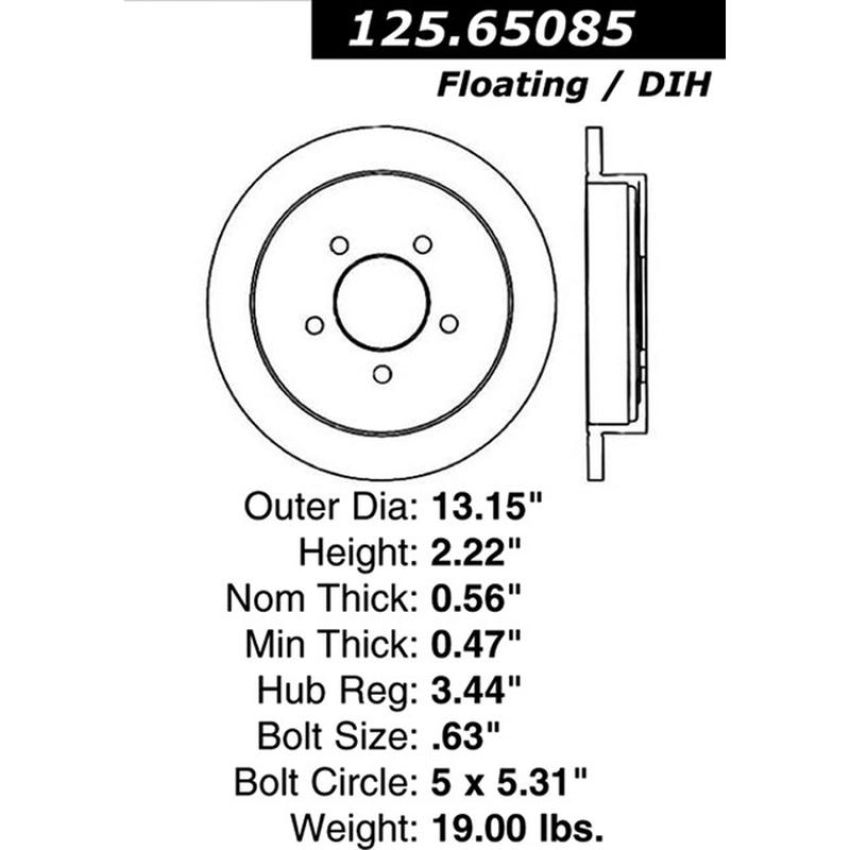 CENTRIC PARTS 125.65085 Centric Premium High Carbon Alloy Brake Rotor