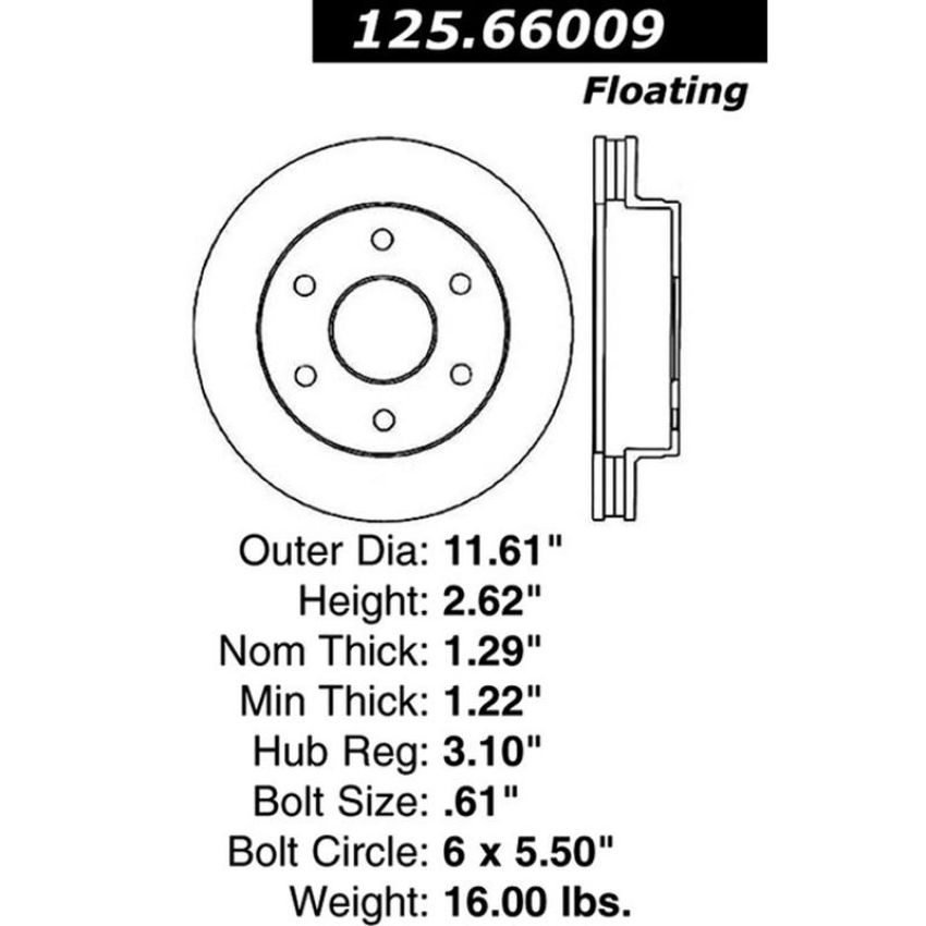 CENTRIC PARTS 125.66009 Centric Premium High Carbon Alloy Brake Rotor