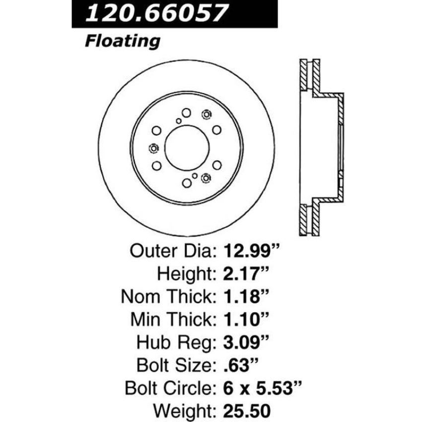 CENTRIC PARTS 125.66057 Centric Premium High Carbon Alloy Brake Rotor