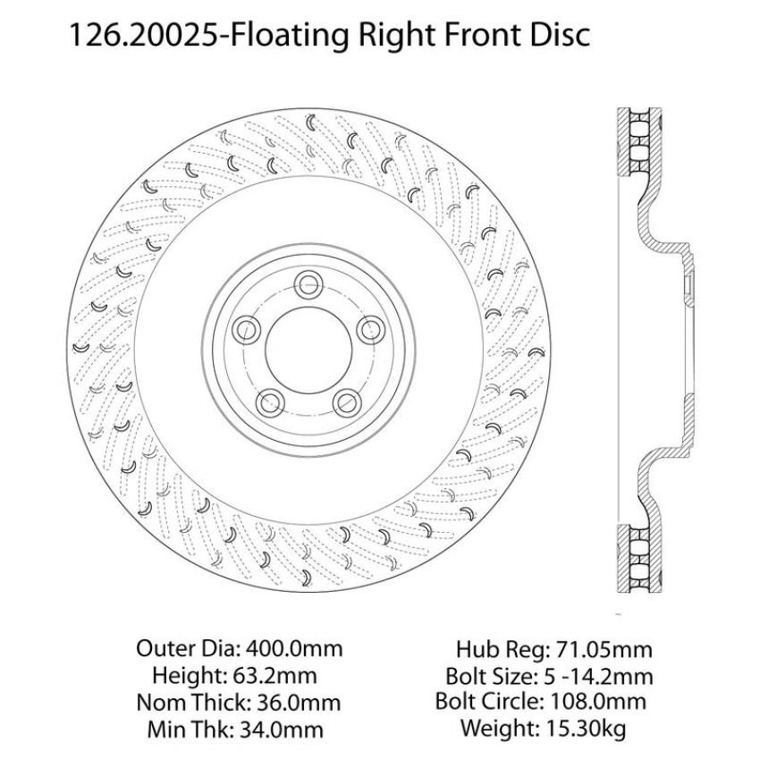 CENTRIC PARTS 126.20025 Centric Premium OE Style Slotted Brake Rotor