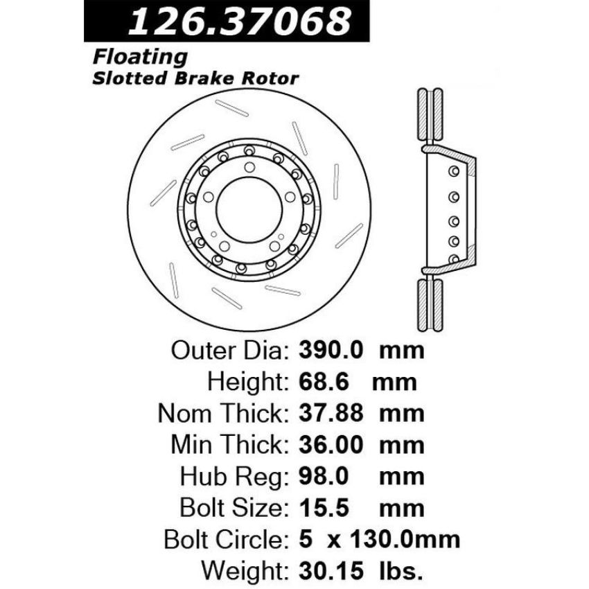 CENTRIC PARTS 126.37068 Centric Premium OE Style Slotted Brake Rotor