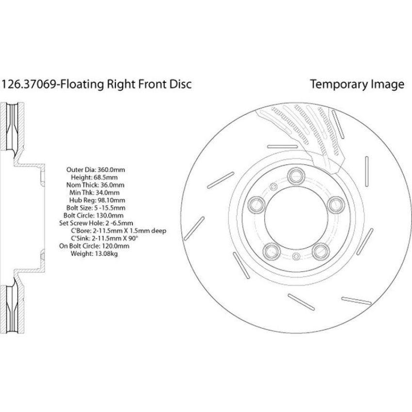 CENTRIC PARTS 126.37069 Centric Premium OE Style Slotted Brake Rotor