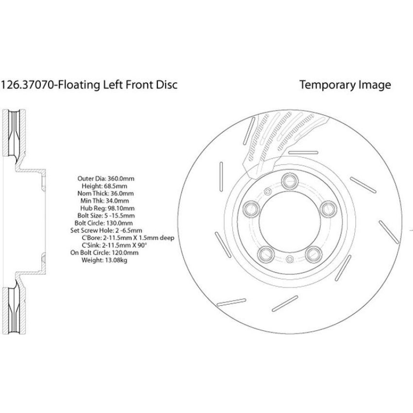 CENTRIC PARTS 126.37070 Centric Premium OE Style Slotted Brake Rotor