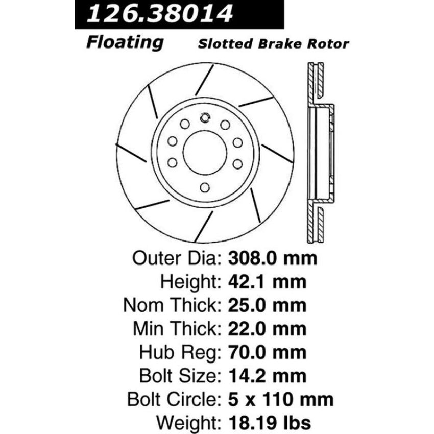 CENTRIC PARTS 126.38014 Centric Premium OE Style Slotted Brake Rotor