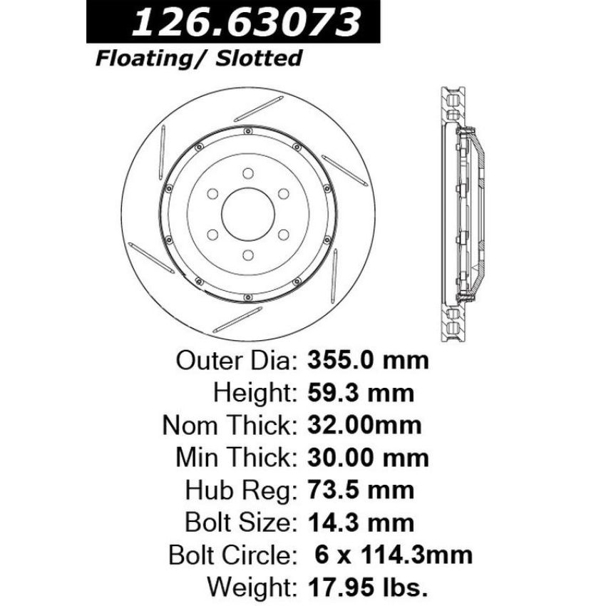 CENTRIC PARTS 126.63073 Centric Premium OE Style Slotted Brake Rotor