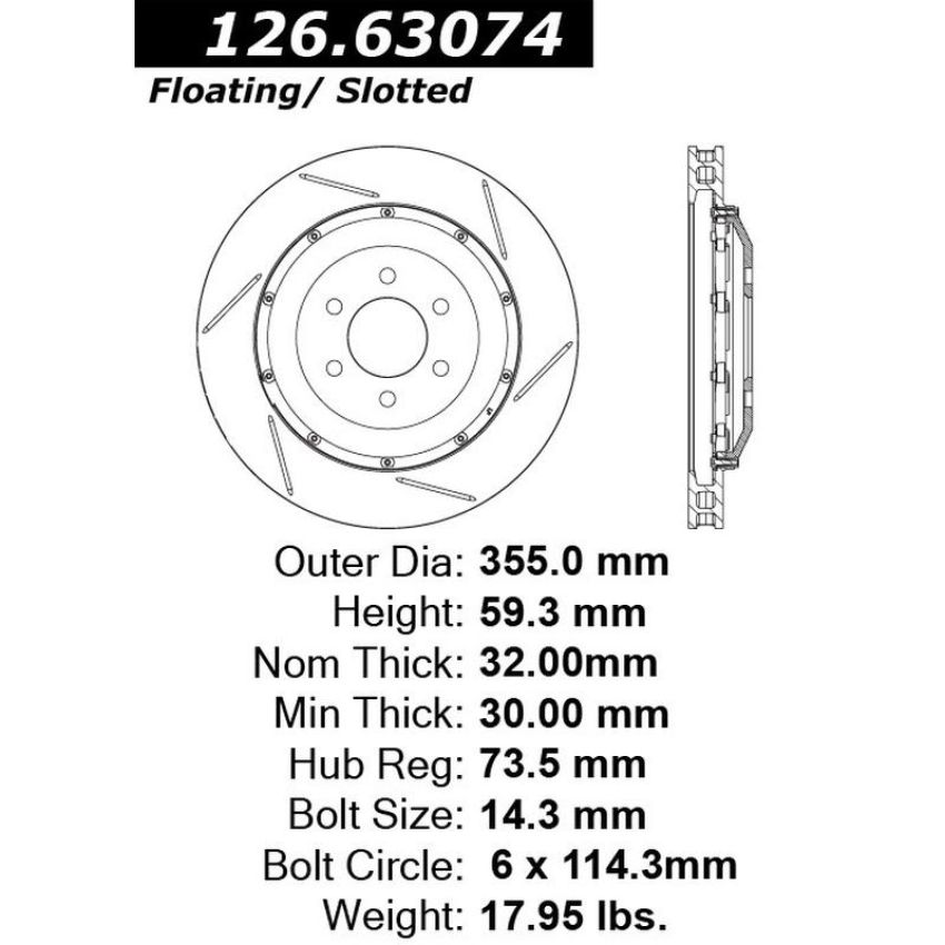CENTRIC PARTS 126.63074 Centric Premium OE Style Slotted Brake Rotor