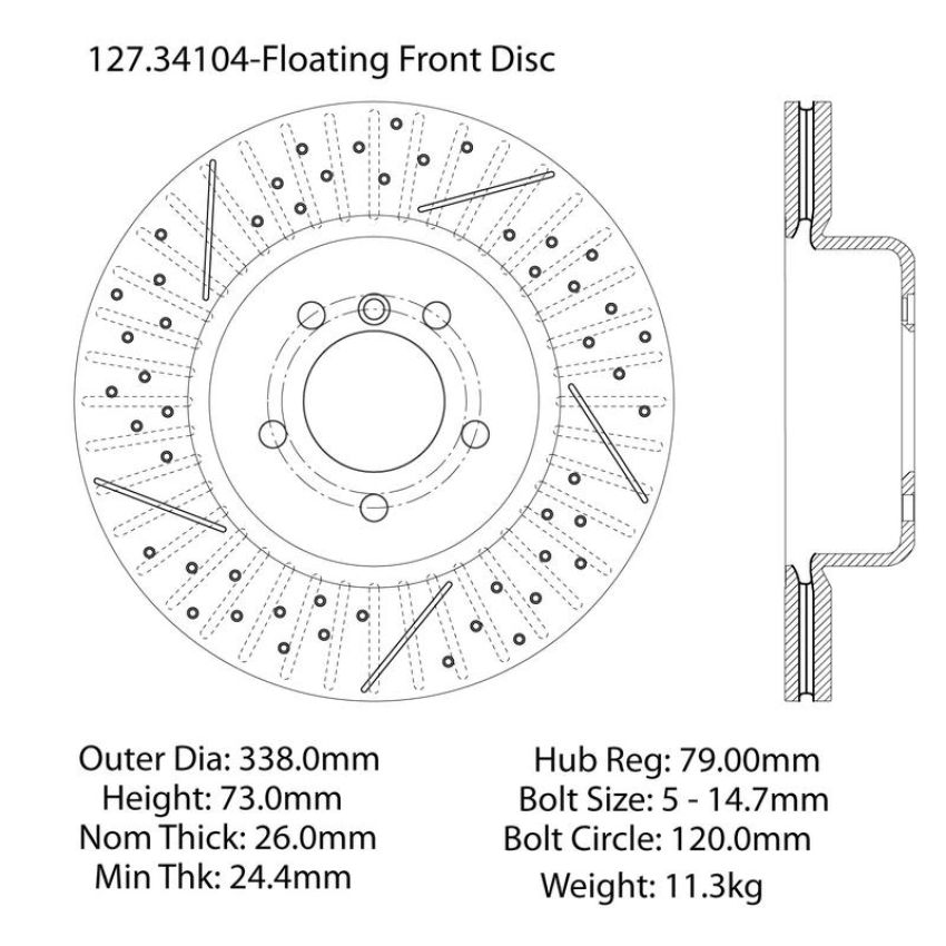 CENTRIC PARTS 127.34104 Centric Premium OE Style Drilled and Slotted Brake Rotor