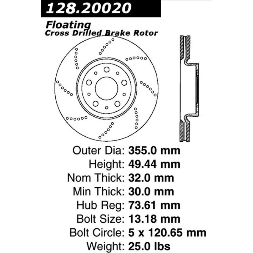 CENTRIC PARTS 128.20020 Centric Premium OE Style Drilled Brake Rotor